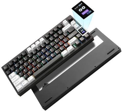 YUNZII AL80 Tastiera Meccanica Wireless,CNC Completamente in Alluminio,Display LCD Intelligente,Montaggio a Caldo Della Guarnizione 75%,BT/2.4G/USB-C,Supporto QMK/VIA (nero, cocoa cream v2)