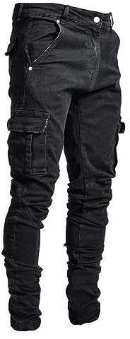 Pantaloni Cargo Uomo Slim Vita ELastica Solida Jeans EElastici Classici Multi - Tasche Pantaloni Da Trekking Di Lavoro Confortevoli E Leggeri