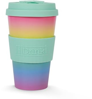 IDRINK®- Taza de café de RPET con tapa de silicona de apertura, fácil de llevar Taza de 435 ml para llevar de plástico reciclado 8,7 x 8,7 x 15 cm ergonómica 435 ml (MACARON)