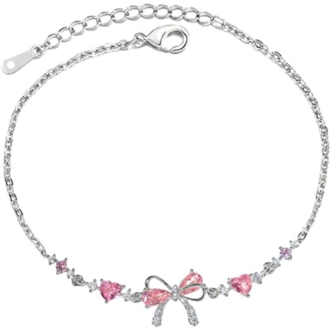 GWAWG rosett zirkon armband, justerbart vänskapsarmband med vitt och rosa zirkonia, elegant smycke armband för kvinnor, trendigt bågarmband som en gåva till flickvän, syster, fru, Eine Grösse