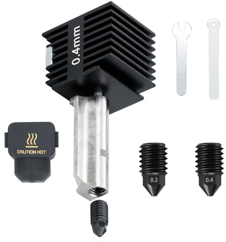 Tête d'impression améliorée pour Bambu lab A1/A1 mini Résistante à haute température avec buse en acier dureté 0,4 mm Ensemble d'extrudeuse, comprenant 2 buses en acier dureté remplaçables (0,2 mm et