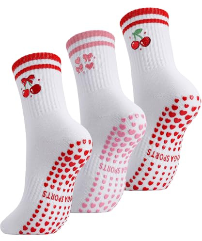Utensilsto 3 Paar Pilates Socken Stoppersocken Damen Yoga Socken 37-41, Anti Rutsch Reformer Pilates Socks Grip Socks für Ballett Barre Tanz Trampolin Krankenhaus Fitness Zuhause