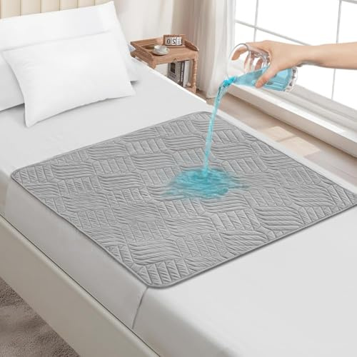 DUJUIKE Washable Incontinence pads with Tucks/Flaps, Reusable Bed Wetting Sheets, Waterproof Mattress Protector, Absorbent Bed Pad Protector Suitable for Adult/Kids care, Non-slip (Grey, 85 x 90cm)