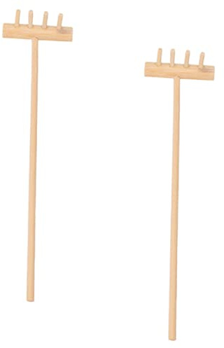 Mikikit Lot De 2 Mini Râteaux De Jardin Zen pour Bureau Et Bac à Sable 14 Cm x 3,5 Cm en Bambou Naturel sans Odeur, Outil Créatif à Quatre Dents pour Décoration Méditative Et Loisirs Zen