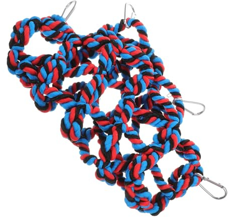 HOMOBABE Buntes Papageien Kletternetz aus Bissfestem Seil Große Hängematte mit Aufhängeseil Vogelspielzeug für Käfig Fördert Bewegung und Geistige Aktivität