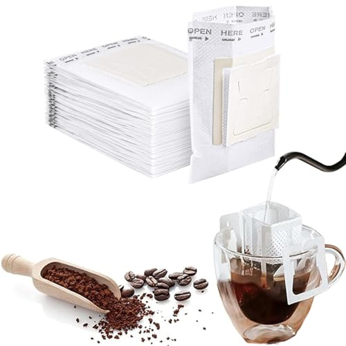 200 stycken bärbara kaffepappersfilter, droppa kaffeväska filterpåsar, med hängande öra kaffefilter papper för de flesta koppar kaffefilter för camping resor hem kontor