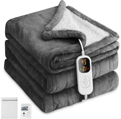 Charmofun Heizdecke mit Abschaltautomatik, 130x180CM Elektrische Wärmedecke, 8 Heizstufen, 12 Stunden Auto-Off-Timer, Maschinenwaschbar, Wärme doppel-Decke Flanell für Bett Sofa Büro