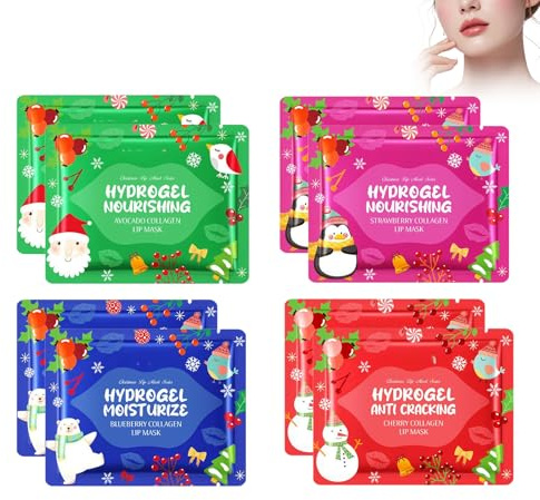 Sewinsling 10 pezzi Maschera labbra Edizione Natale al gusto frutta,Collagene Maschera per Labbra,Cuscinetti per labbra,riparazione labbra secche e screpolate lip mask