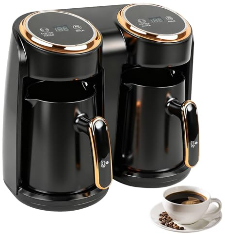 CISSIYOG Cafetière turque, 600 W, cafetière turque avec double système de chauffage, protection contre le débordement et protection contre l'ébullition à sec, 300 + 300 ml (1 à 8 tasses)