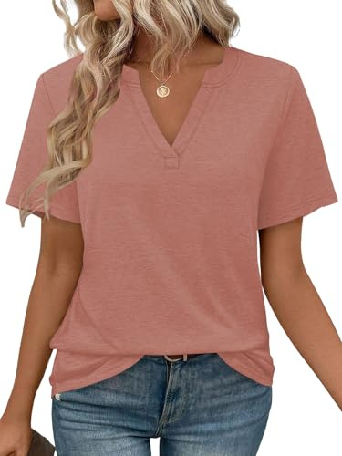 Cuptacc T-shirt Dam V-ringning Kortärmad T-shirt Dam Sommar Avslappnad Topp Snygg och Elegant Blus Topp, M