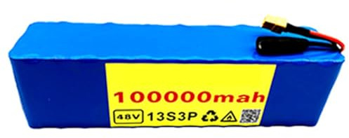 48V 100AH Batería De Litio Recargable para Bicicleta Eléctrica con BMS+54.6V 2A Charger 13S3P Batería Impermeable De Iones De Litio para Eléctrica Scooter XT60