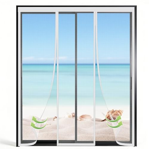 Moustiquaire Baie Vitree 285x220cm Blanc Auto-AdhéSif Avec Aimants Coulissante pour Porte Fenetre Double Aimantée