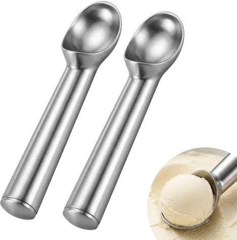 2 Pcs Ice Cream Scoop, Professional Stainless Steel Cookie Scoop and Melon Baller, Effortless Scooping for Hard Ice Cream and Dough, Kitchen Utensil Set for Home and Commercial Use