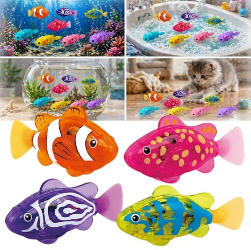 Jouet Poisson Clown Nageur, Magique Lumineux Poissons-robots (s'activent au Contact de L'eau), Marine Robotisée Luminescente Jouet de Pêche pour Aquarium Piscine Baignoire Chats(4pcs - small fish)