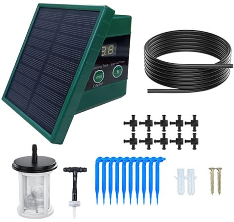 VBESTLIFE Système d'irrigation Solaire Goutte à Goutte, Minuterie d'arrosage Automatique pour 10 Plantes en Pot, Affichage Numérique et Panneau Solaire, Kit Programmable avec 30 X 7 Modes de