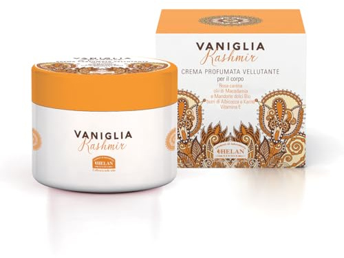 Helan, Kashmir Vanilj, Fuktgivande Torr Hudkräm, Sammetseffekt, med Macadamiaoljor och söta mandlar, Aloe Vera smör och E-vitamin – parfymerad kroppskräm, 200 ml – Tillverkad i Italien