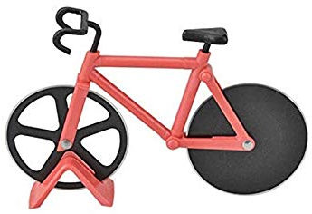 Coupe-pizza pour vélo, coupe-pizza en acier inoxydable, double coupe-pizza avec revêtement antiadhésif et support de présentation, rouge