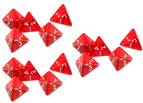Fliyeong 15-teiliges rotes Würfel-Set D4 Vierseitige Edelsteinwürfel 2 cm 4-Würfel-RPG-Würfel-Spieler-Zubehör Langlebig und nützlich