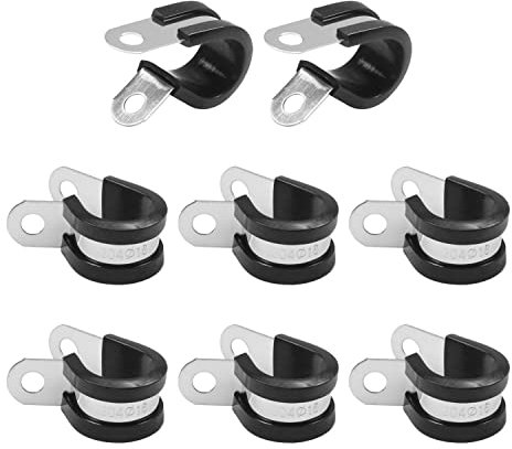 MroMax Kabelschellen, 16 mm, 304 Edelstahl, gummiert, isoliert, Metallklemme, Rohrhalter für Rohre oder Drahtseil-Installation, Schwarz, 8 Stück