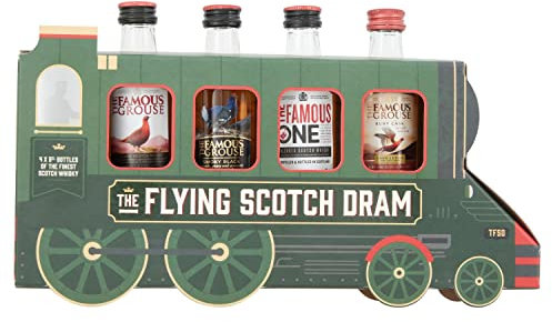 Famous Grouse Whisky Selection, The Flying Scotch Dram Train gift Set. Including 4x5cl Whiskies. Pectect Novelty Gift Set by Blue Tree Gifts