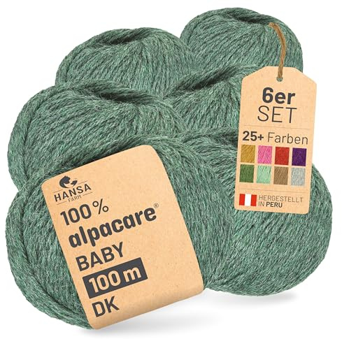 HANSA-FARM | Alpacare 100% die 1. maschinenwaschbare Baby Alpakawolle - 300 Set DK (6 x 50g) - kratzfreie Alpaka Wolle zum Stricken & Häkeln - Smaragd