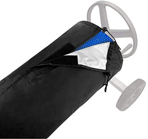 Cubierta De Carrete De Manta Solar, Lona Protectora para Carrete De Piscina con Velcro, Anti-UV, 210D Oxford Negro (16FT)