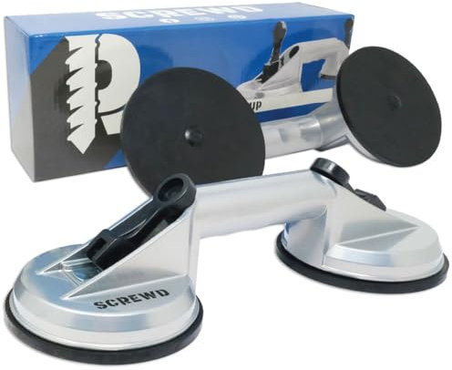 SCREWD Dual Suction Cup Heavy Duty Lifter for Carrying Heavy Awkward Items such as Glass, Doors, Windows and Sheet Metal - 118mm diameter x 325mm length - 80kg Pull