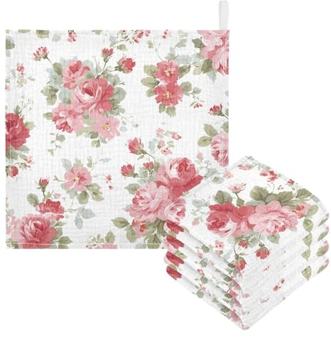 Bolaz Washcloths Set Bathroom Kitchen Wash Cloths Face Towels Wipes Cherry Blossoms Decorative 12x12 Inch 5 Pack