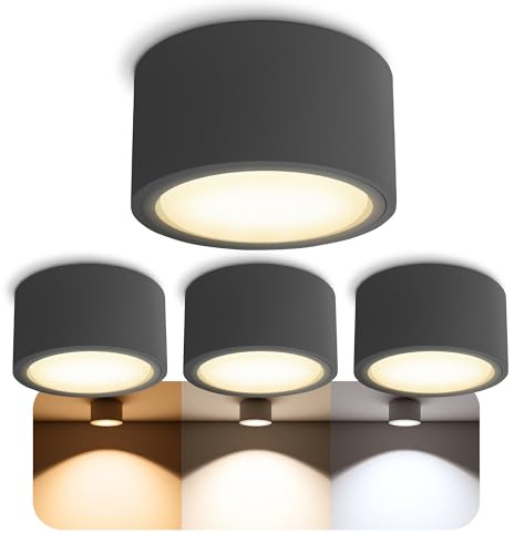 SSC-LUXon 4er Set CELI-X Aufbau Deckenstrahler flach mit LED Leuchtmittel GX53 - Spotlampe anthrazit rund warmweiß 5W 230 Volt