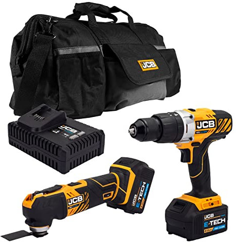 JCB 18V Cordless Combi Drill & Multi Tool, 2X 5.0Ah Battery, Fast Charger, Variable Speed & LED Light, Tool-Free Blade Changing, 16+3 Position Torque, 20 Power Tool Kit Bag, 3 Year Warranty