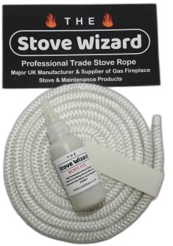 The Stove Wizard White Stove Rope Kit 12mm x 2.5m with Large 50ml Adhesive for Wood Burning Stoves