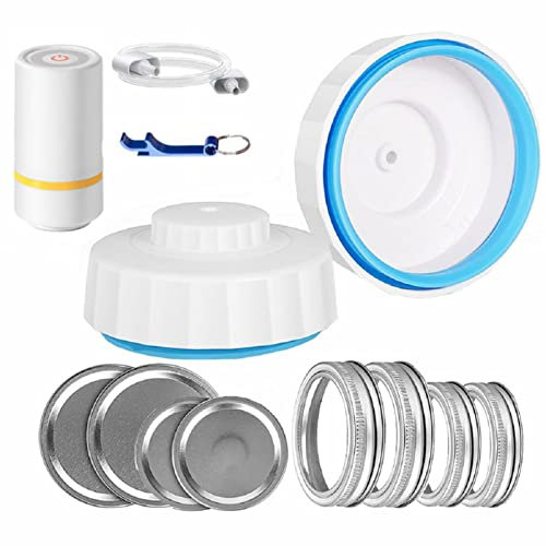 Jar Sealer Vakuumierer 9-teiliges Kit zur Aufbewahrung von Lebensmitteln mit Zubehörschlauch,Vakuumpumpe,Dosenöffner, Vakuum Sealer Kit,für Einmachgläser mit normaler und breiter Öffnung (Elektrisch)