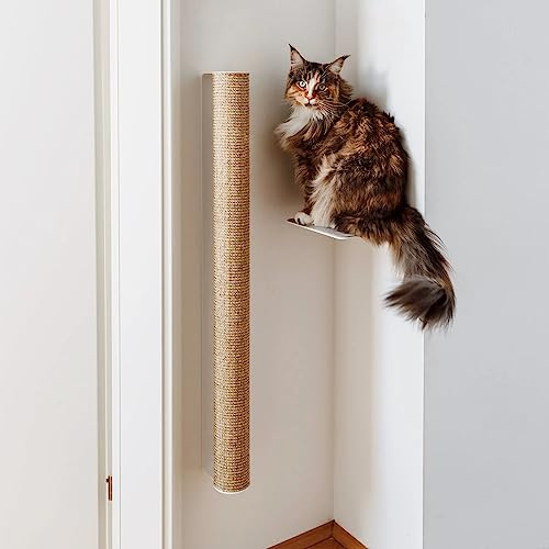 LucyBalu® Catwalk XL Kratzstamm Wand Kletterwand – XL Weiß/Sand | Extra langer Sisal-Kratzstamm für Wandmontage, für ausgiebiges Kratzen und Klettern