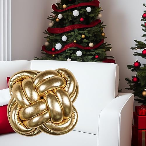 GWEOBZ Soft Knot Pillow Ball, 12 Decorative Throw Pillow Floor Cushion for Couch, Square Xmas Decorations Knotted Pillow for Bed Living Room (Gold)