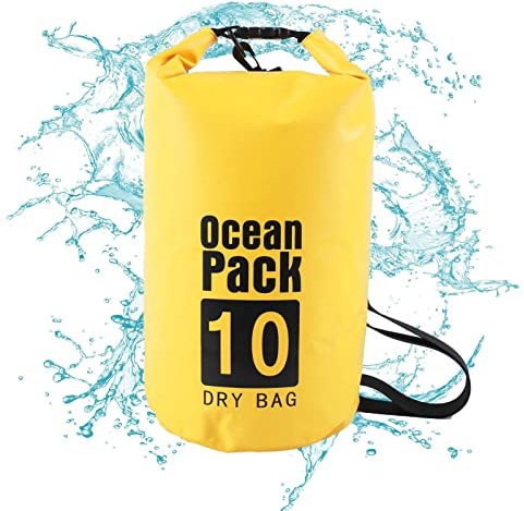 Dry Bag, wasserdichte Trockensäcke, Rafting-Trockensack, schwimmender Rucksack, Drybag, Ultraleicht, Roll-Top, Leichter Rucksack, Gelb, 10 l, 1