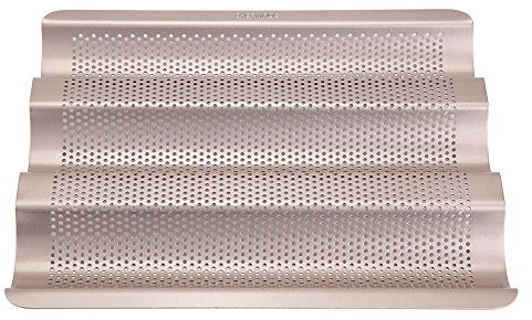 Moule à Pain Français, Doré 10,6 X 9,4 X 1,0 Po En Acier Au Carbone Perforé à 3 Fentes Antiadhésives Pour la Cuisson du Pain Au Four Pour la Boulangerie à la Maison