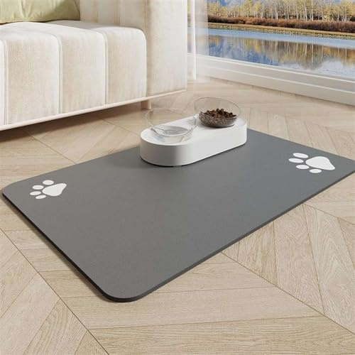 GIBZ wasserdichte Silikon Napfunterlage für Hunde, Waschbar Katzen Fütterung Matte, Anti Rutsch Futtermatte mit Pfoten Motiv, Dunkelgrau, 50x80cm