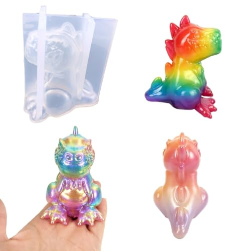DeryArcle Stampi in Resina Dinosauro, Stampo Epossidica Animali Muffa Silicone Candele 3D Dinosaur Resin Mold per Fai da Te Fusione Sapone Aromaterapia Ornamenti Scultura Ciondolo Decor (Tipo A)