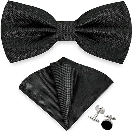 AQSQWQ Fliege Herren, Schleife mit Haken, 3-teiliges Klassische Einfarbig Fliege und Einstecktuch mit Manschettenknöpfe Sets für Herren, Verstellbare Fliege,Vorgebundene Fliege,für Hochzeit Sfeier