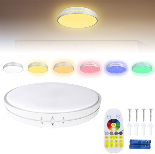 LARS360 64W Deckenleuchte LED Dimmbar RGB Farbwechsel Deckenlampe Rund Sternenhimmel Lampe mit Fernbedienung IP44 Wasserdicht für Wohnzimmer Schlafzimmer Büro Küche Flur