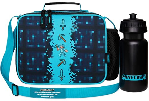 Minecraft Insulated Lunch Bag for Kids Creeper Lunchbox for Boys School Supplies Food Carrier Snacks Picnic Beach Days Travel Gamer Gifts for Kids (Blue/Black)