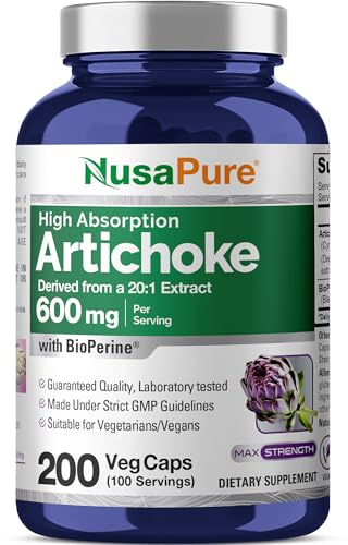 NusaPure Artichoke Capsules, 600 mg, 200 Veg Capsules (Non-GMO, Gluten Free)