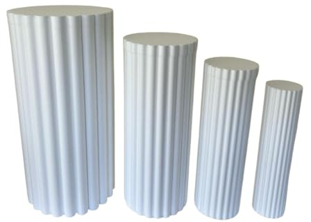 NonSoloFimo Set da 4 Cilindri Plissettati Impilabili di Polistirolo Alta densita con Tappo a Fiore Altezza 90 cm Bianchi