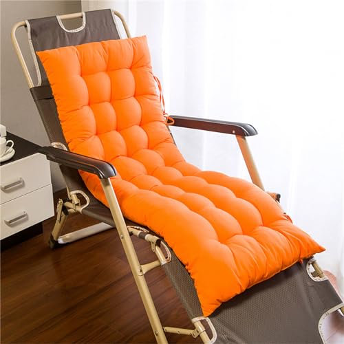 Ueiwffzo Hochlehner Auflagen Gartenstuhlauflagen Verdicktes Einteiliges Stuhlkissen mit Bändern, Komfortable Stuhlauflage für Indoor & Outdoor (48 x 155 x 8 cm,Orange)