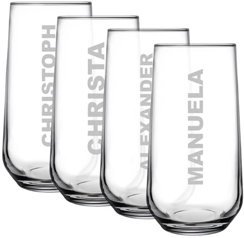 polar-effekt Longdrink Gläser 470 ml 4er-Set mit Gravur - Cocktailgläser mit Namen - Universalglas für Drinks, Wasser und Saft - spülmaschinenfestes Trinkglas