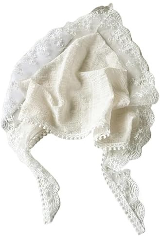 Bandanas for Femmes, Foulard Triangulaire en Dentelle Blanche, Bandeau Turban Vintage Pastoral, Photographie de Mode, Accessoires d'été(Beige)