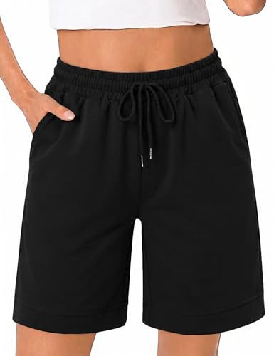 Uniexcosm Running Shorts Women Bermuda Knee Length Lounge Shorts for Women | High Waist Training Trousers for Fitness Running Gym Casual Athletic Jogging Bottoms with Pockets Adjustable Drawstring