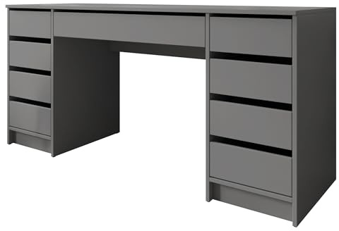 Mirjan24 Schreibtisch Ada Bis mit 9 Schubladen (Anthrazit) | Schülerschreibtisch oder Schminktisch mit grifflosen Fronten und viel Platz für Kosmetik, Dokumente und Lernmaterialien