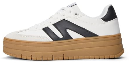 LUCKY STEP Zapatillas Plataforma Mujer - Cuña Clásica Lona Retro Tobillo Bajo Cómodas Diarias (Blanco/Negro, 8US-38EU-5UK)