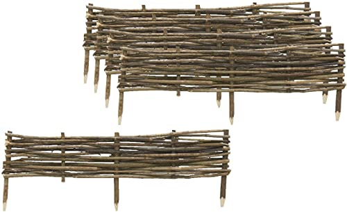 AUBRY GASPARD - Bordure en Noisetier 100 cm - Lot de 5 - Hauteur Totale 36 cm - Hauteur Bordure 20 cm - Finition Naturelle - À Planter - pour Jardin et Allées - Usage Extérieur - Solide et